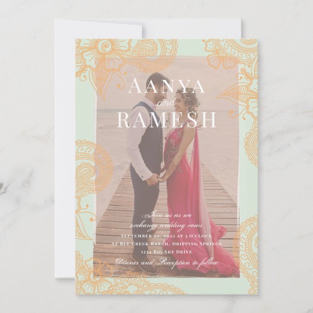 Faire-part de mariage photo Mehndi (Devant)