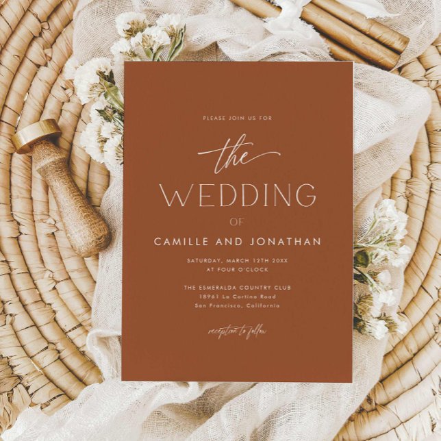 Faire-part de mariage photo minimal Boho en terre  (Terracotta Boho Wedding Photo Invitation)