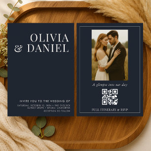 Faire-part de mariage photo minimaliste bleu marin