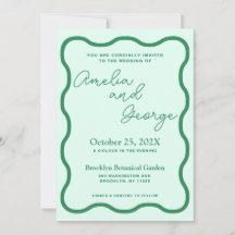 Faire-part de mariage photo Mint Wavy Retro
