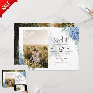 Faire-part de mariage photo moderne Blue Hydrangea