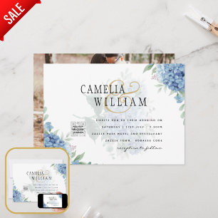 Faire-part de mariage photo moderne Blue Hydrangea