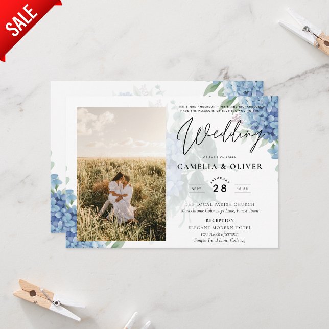 Faire-part de mariage photo moderne Blue Hydrangea (Créateur téléchargé)