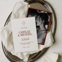 Faire-part de mariage photo monogramme en terre cu