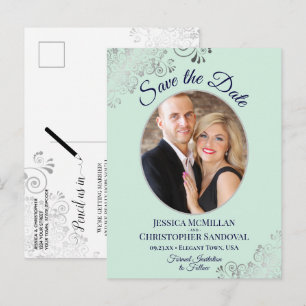 Faire-part de mariage photo Navy Silver Lace Mint