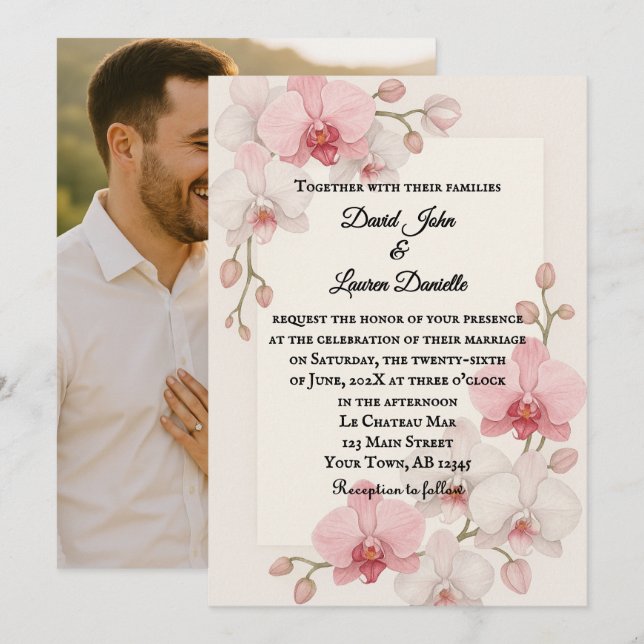 Faire-part de mariage photo orchidée enchantée (Devant / Derrière)