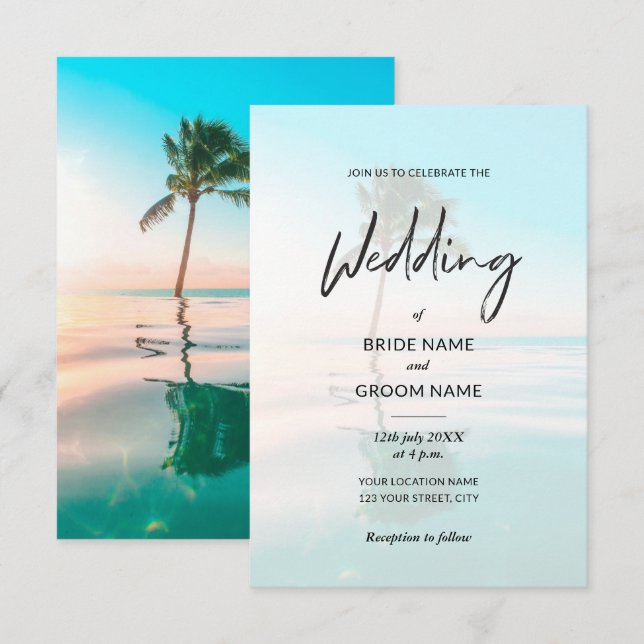 Faire-part de mariage photo personnalisée Turquois (Devant / Derrière)
