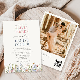 Faire-part de mariage photo QR Code Fleur sauvage