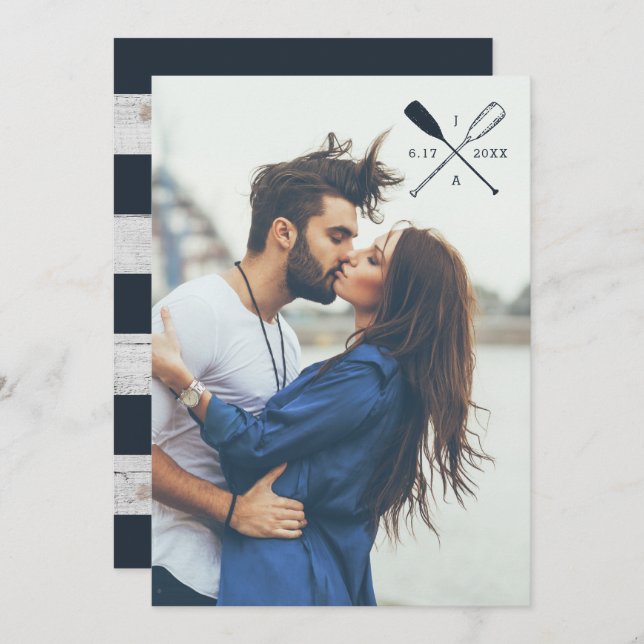 Faire-part de mariage PHOTO | Rames Rustique Nauti (Devant / Derrière)