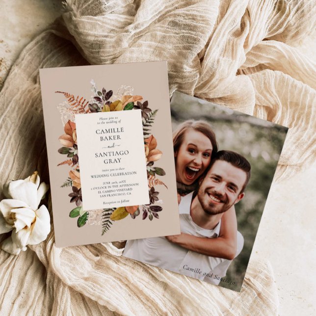 Faire-part de mariage photo Rustic Fall Foliage (Rustic Fall Wedding Photo Invitation)