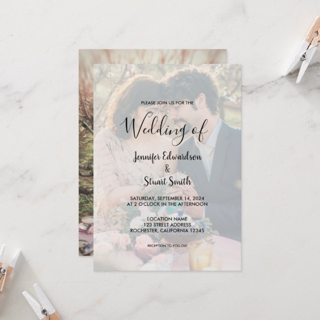 Faire-part de mariage photo rustique et élégant (Devant/Arrière en situation)