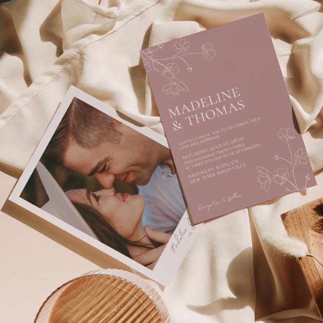 Faire-part de mariage photo simple Rose Dusty (Créateur téléchargé)