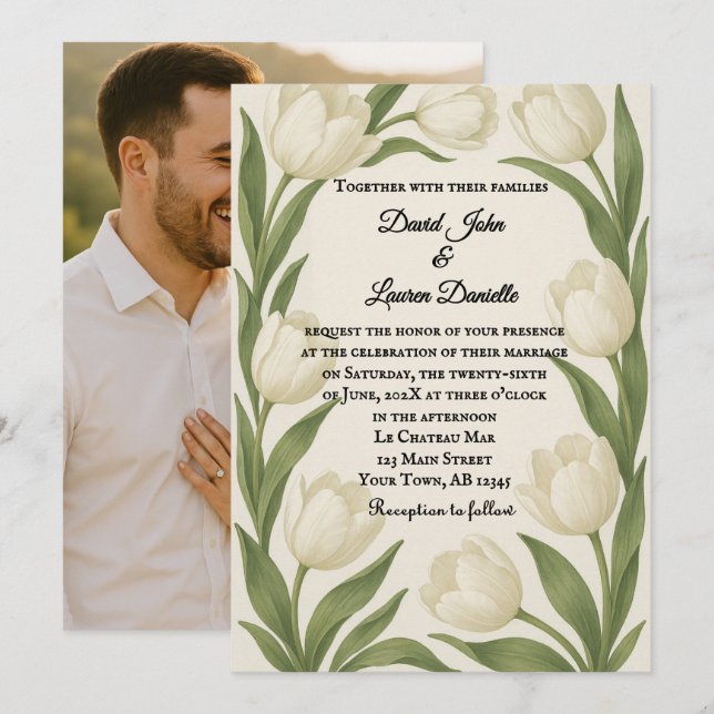 Faire-part de mariage photo Sonate Tulipe (Devant / Derrière)