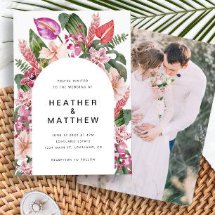 Faire-part de mariage photo tropicale colorée