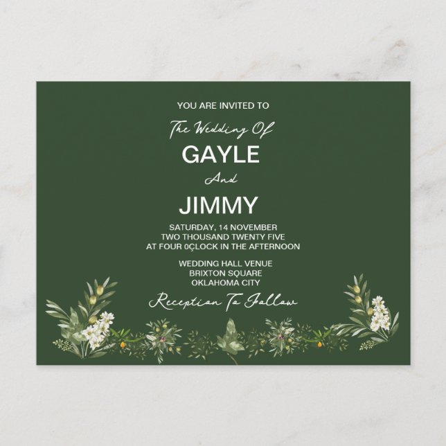 Faire-part de mariage photo vert d'olive moderne (Devant)