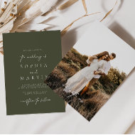 Faire-part de mariage photo vert d'olive moderne