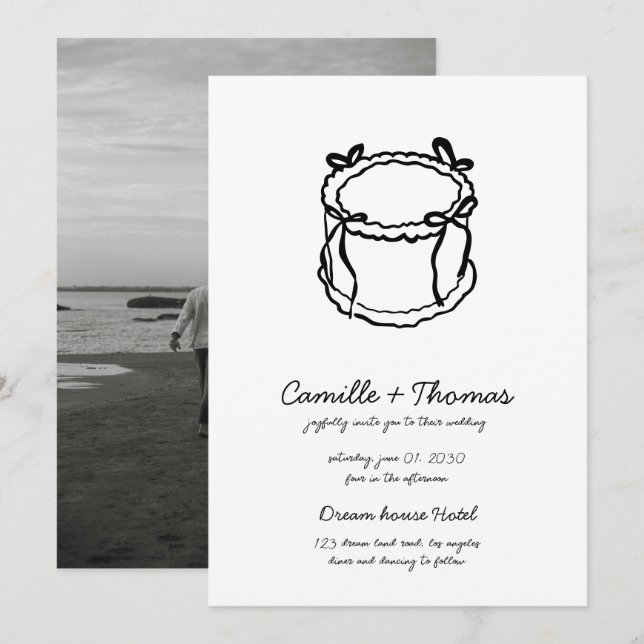 Faire-part de mariage photo Whimsical Hand-Drawn C (Devant / Derrière)