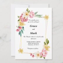 Faire-part de mariage pivoine rose et jonquille ja