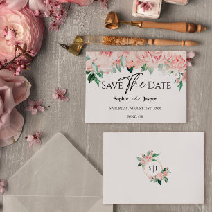 Faire-part de mariage plat blanc floral à rosir En
