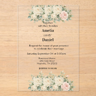 Faire-part de mariage plat en acrylique Eucalyptus