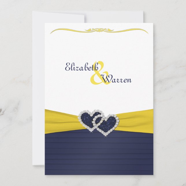 Faire-part de mariage Plats Bleus et Coeurs Diaman (Devant)