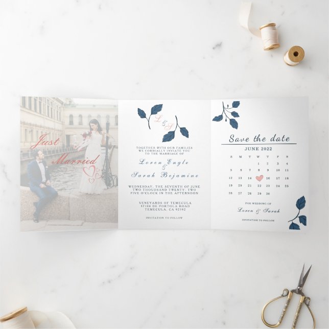 Faire-part de mariage pliée à trois lettres (Intérieur)