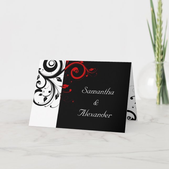 Faire-part de mariage pliée Noir+Blanc Rouge (Devant)