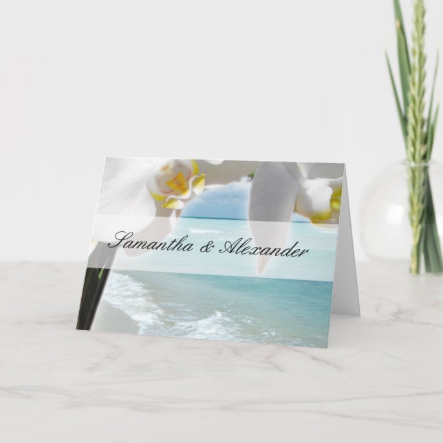 Faire-part de mariage pliée, Orchidée Aqua Beach (Devant)