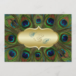 Faire-part de mariage Plumes Peacock Or