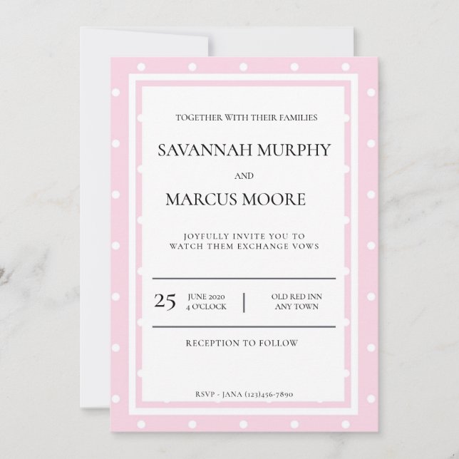 Faire-part de mariage point Polka rose (Devant)