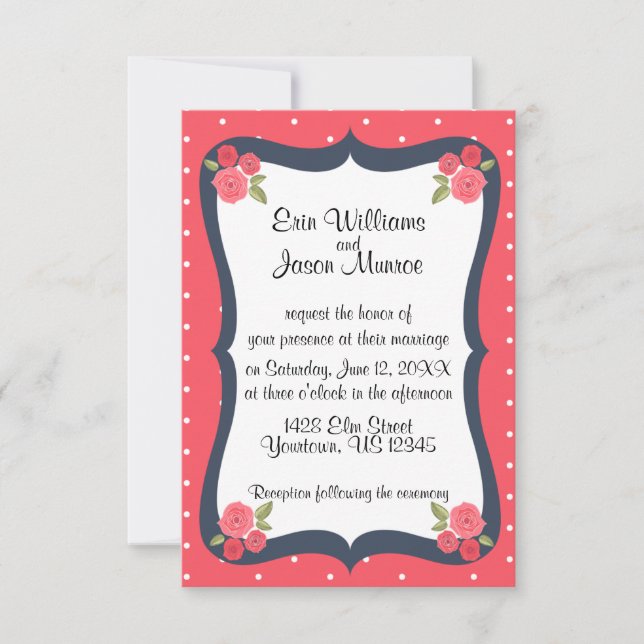 Faire-part de mariage pois et Rose (Devant)