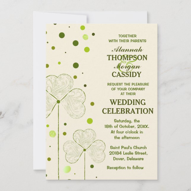 Faire-part de mariage Pois shamrock (Devant)