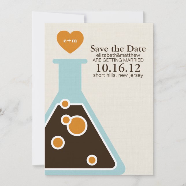 Faire-part de mariage pour noces de chimie (Devant)