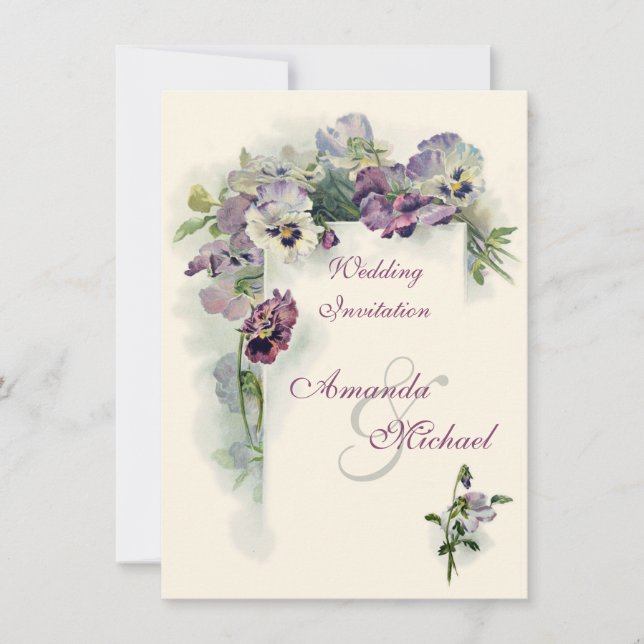 Faire-part de mariage pourpre de pensées (Devant)