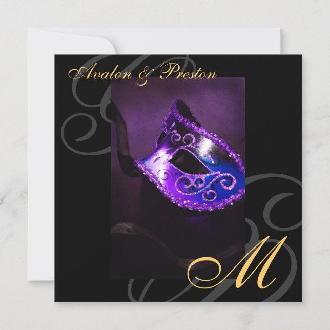 Faire-part de mariage pourpre de remous de masque (Devant)