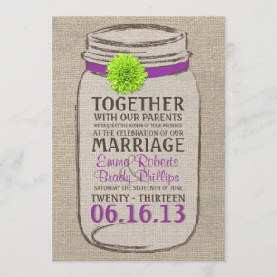 Faire-part de mariage pourpre et vert rustique de