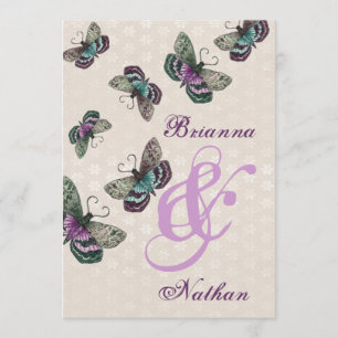 Faire-part de mariage pourpre rose de papillons