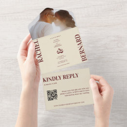 Faire-part de mariage QR Code Typographie Rouge Pr