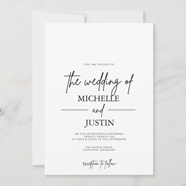 Faire-part de mariage QR noir blanc (Devant)