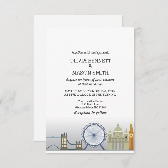 Faire-part de mariage R-U Angleterre de Londres (Devant / Derrière)