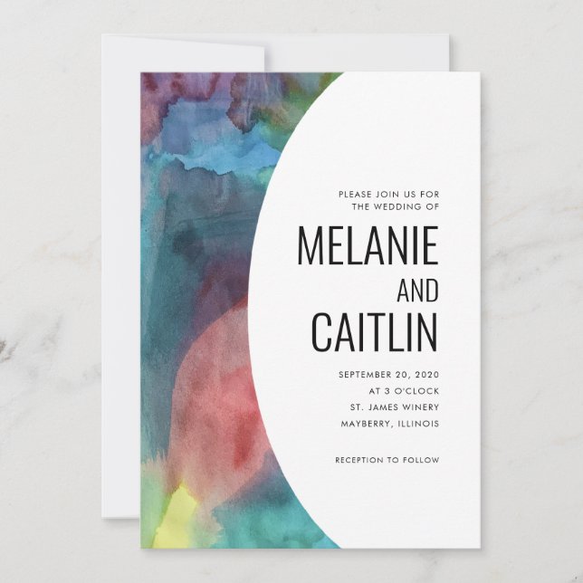 Faire-part de mariage Rainbow Watercolor moderne (Devant)