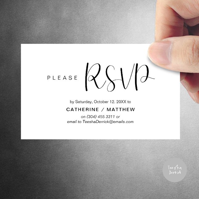 Faire-part de mariage rappel de RSVP, Moderne Mini (Wedding Invites RSVP Reminder enclosed card, Modern Minimal Black and White)