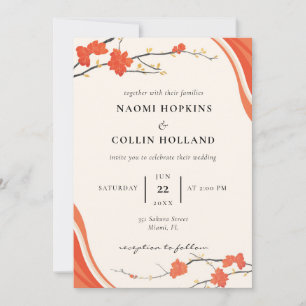 Faire-part de mariage Rectangle floral rouge