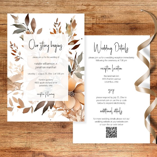 Faire-part de mariage recto-verso à motif floral m (Créateur téléchargé)