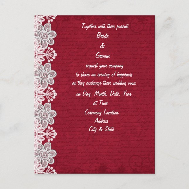 Faire-part de mariage Red Lace (Devant)
