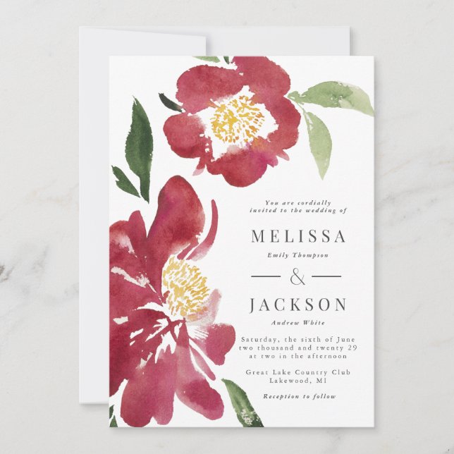 Faire-part de mariage Red Peonies (Devant)