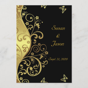 Faire-part de mariage--Remous d'or et 5x7 noir