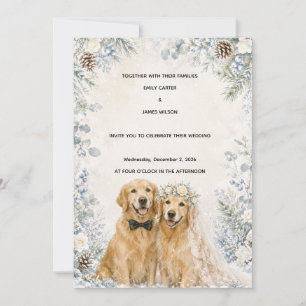 Faire-part de mariage Retriever doré Hiver enneigé