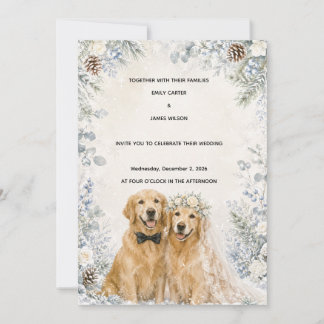 Faire-part de mariage Retriever doré Hiver enneigé