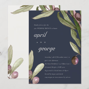 Faire-part de mariage rétro marine olive feuillage